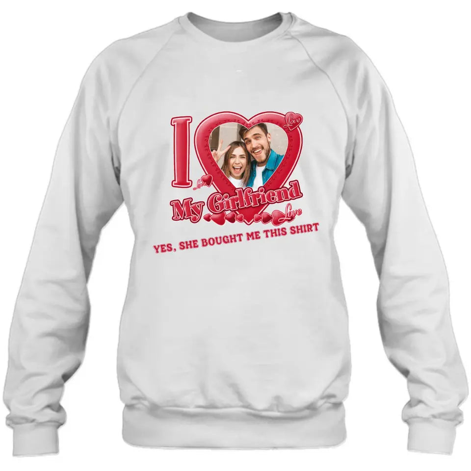 Personalized Couple T-Shirt/Long Sleeve/Sweatshirt/Hoodie - Upload Photo -  Gift Idea For Couple/Her/Valentine's Day - I Love My Girlfriend