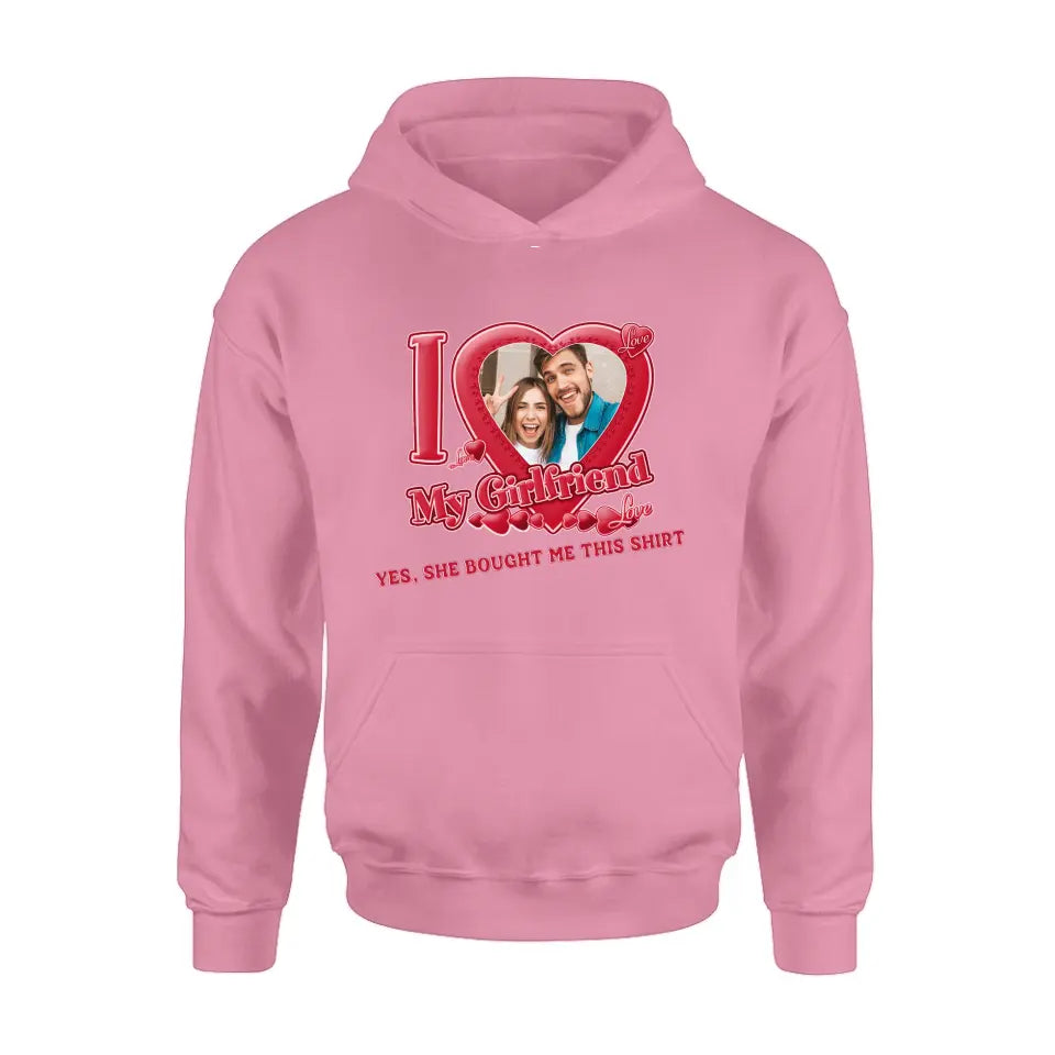 Personalized Couple T-Shirt/Long Sleeve/Sweatshirt/Hoodie - Upload Photo -  Gift Idea For Couple/Her/Valentine's Day - I Love My Girlfriend