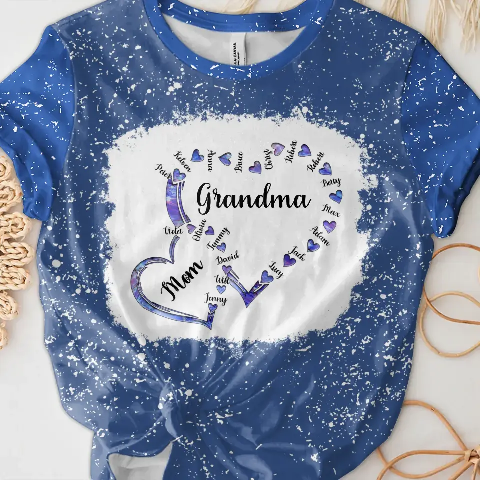 Personalized Mom Grandma And Kids Heart T-shirt - Gift Idea For Mother/Grandma - Up to 4 Kids And 12 Grandkids
