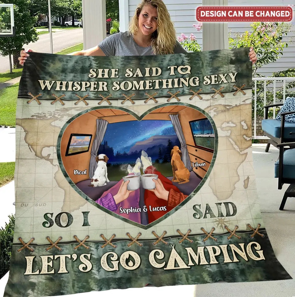 Personalized Couple Pillow Cover/Quilt/Fleece Throw Blanket - Couple With Up to 2 Pets - Gift Idea For Couple/Camping Lover - Let's Go Camping