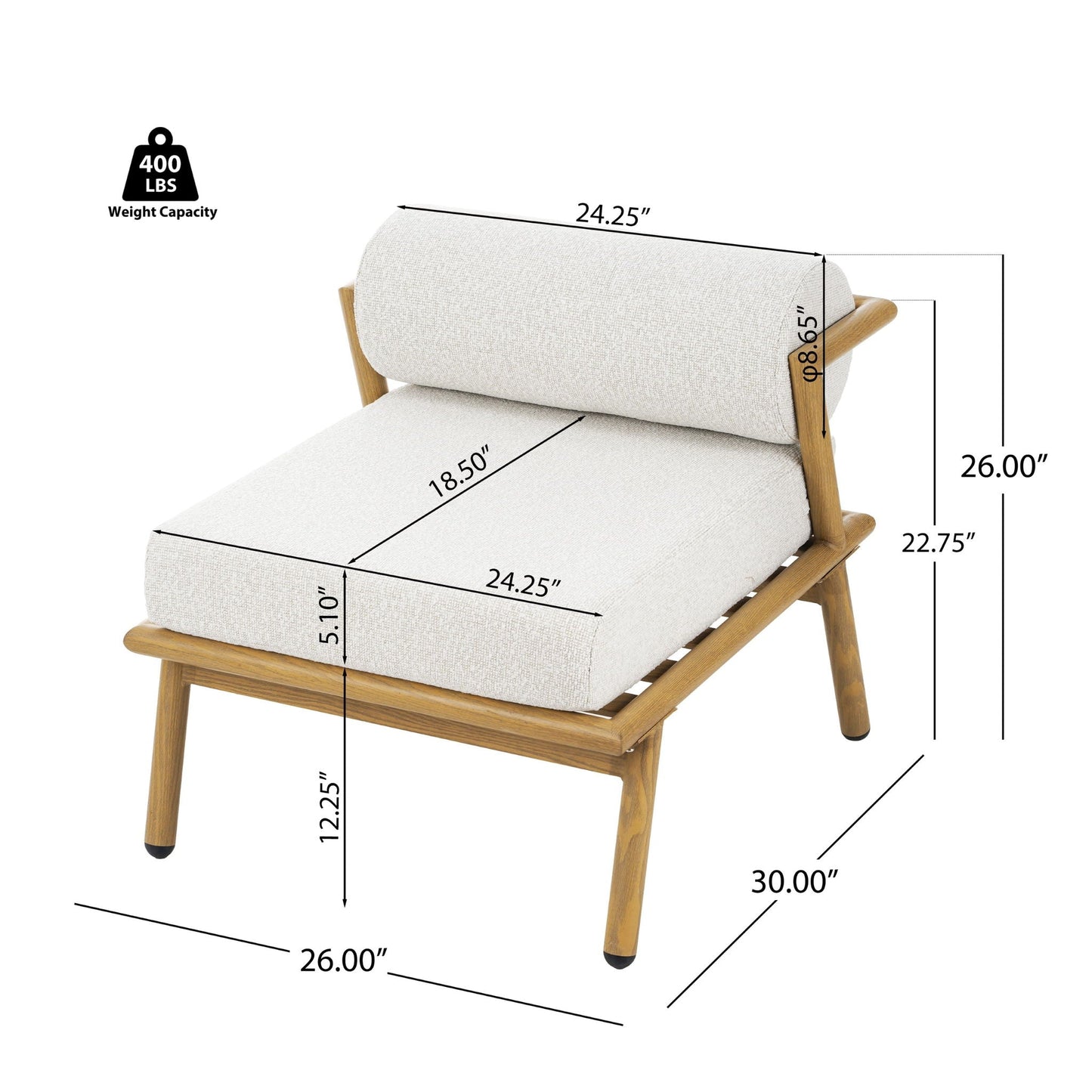 La Fiora Outdoor Patio Iron Club Chair (Set of 2) - Off White / Teak