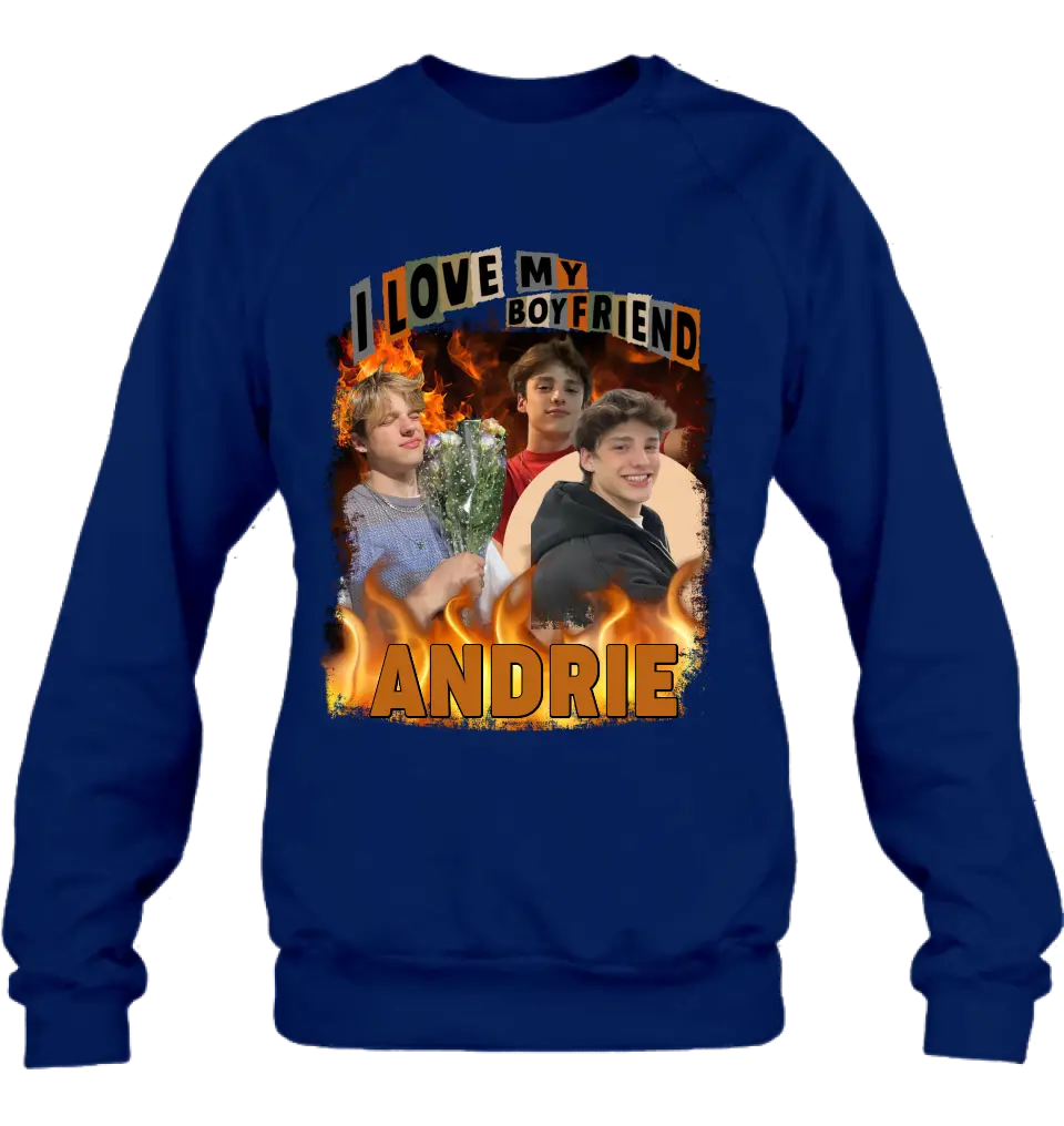 Personalized Love Photo T-Shirt/Long Sleeve/Sweatshirt/Hoodie - Upload Photos - Gift Idea For Couple/Lover - I Love My Boyfriend