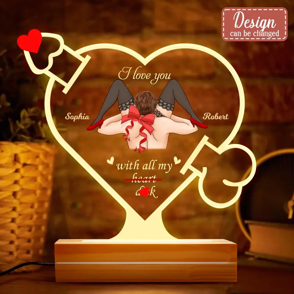 Personalized Naughty Couple Acrylic Night Light - Funny Gift Idea For Couple/Valentine's Day - I Love You With All My Heart Dick