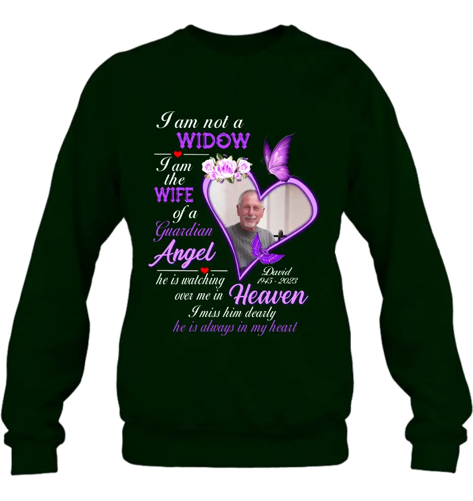 Personalized Memorial Photo T-Shirt/Long Sleeve/Sweatshirt/Hoodie - Upload Photo - Gift Idea For Family - I Am Not A Widow