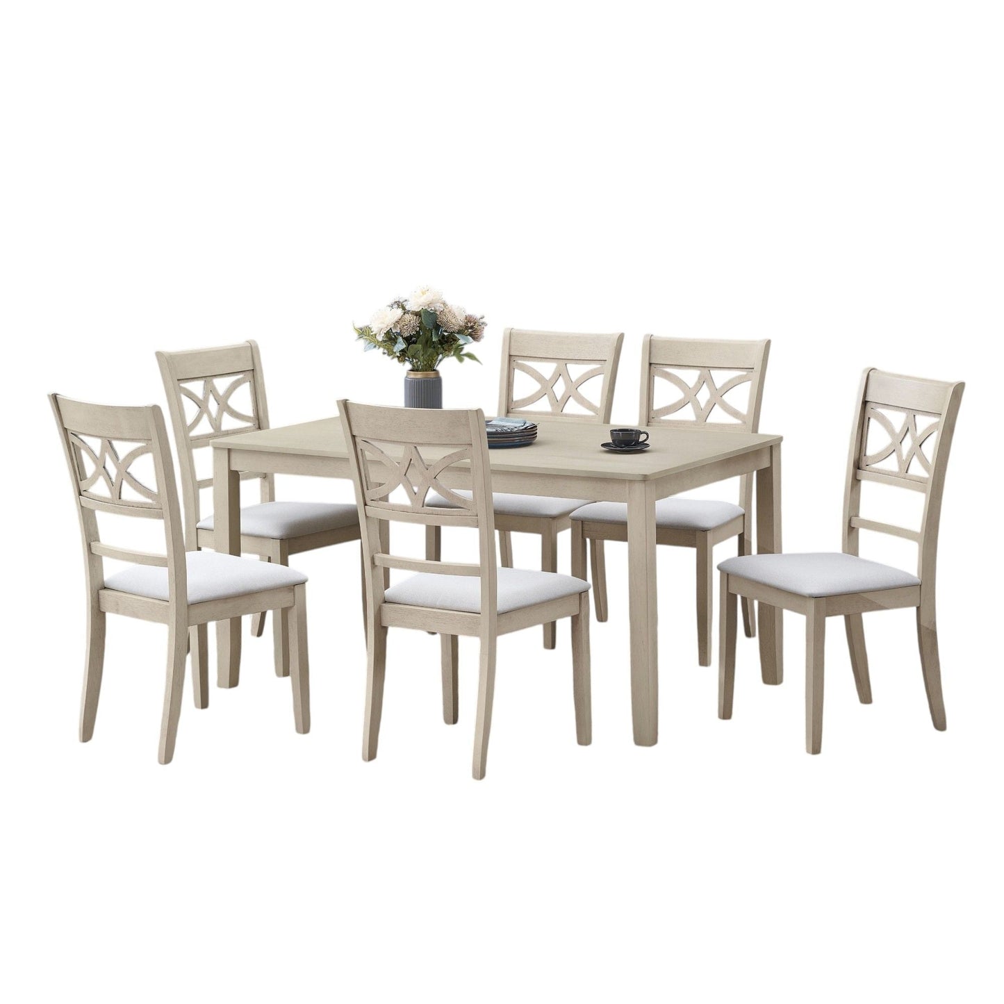 Ferris - 7 Piece Dining Set With Cross Back Chairs And Rectangular Table - Antique White