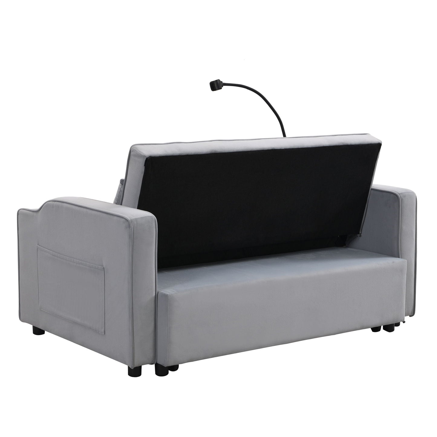 Modern Loveseat Futon Sofa With Pullout Bed, Adjustable Reclining Backrest, Toss Pillows