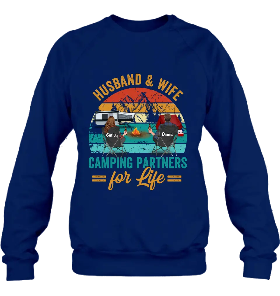 Personalized Camping Shirt/Hoodie - Couple With Up to 2 Children & 3 Pets - Camping Lovers Gift Idea - Husband & Wife Camping Partners For Life