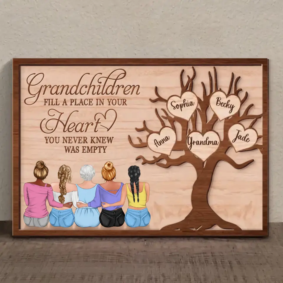 Personalized Grandma 2 Layered Wooden Art - Up to 5 Granddaughters - Gift Idea For Grandma/Mother's Day - Grandchildren Fill A Place In Your Heart