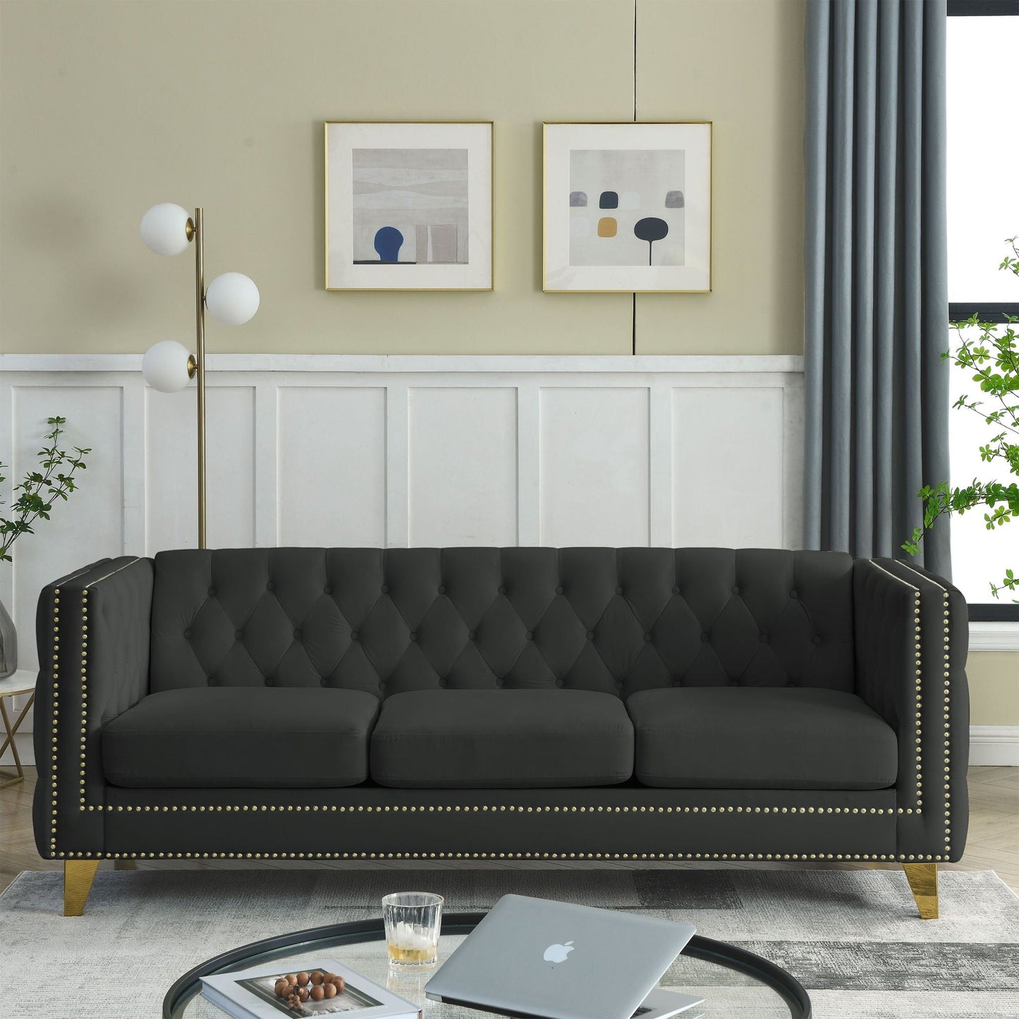 Modern Sofa With Button Tufting, Upholstered Couch For Living Room