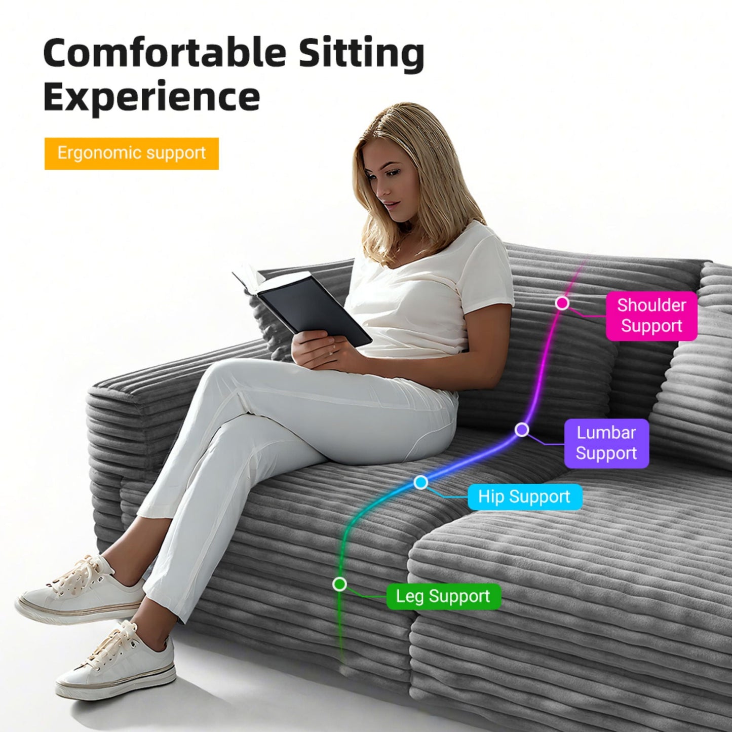 Convertible Deep Seat Sofa With Soft Pillows And Ottomans