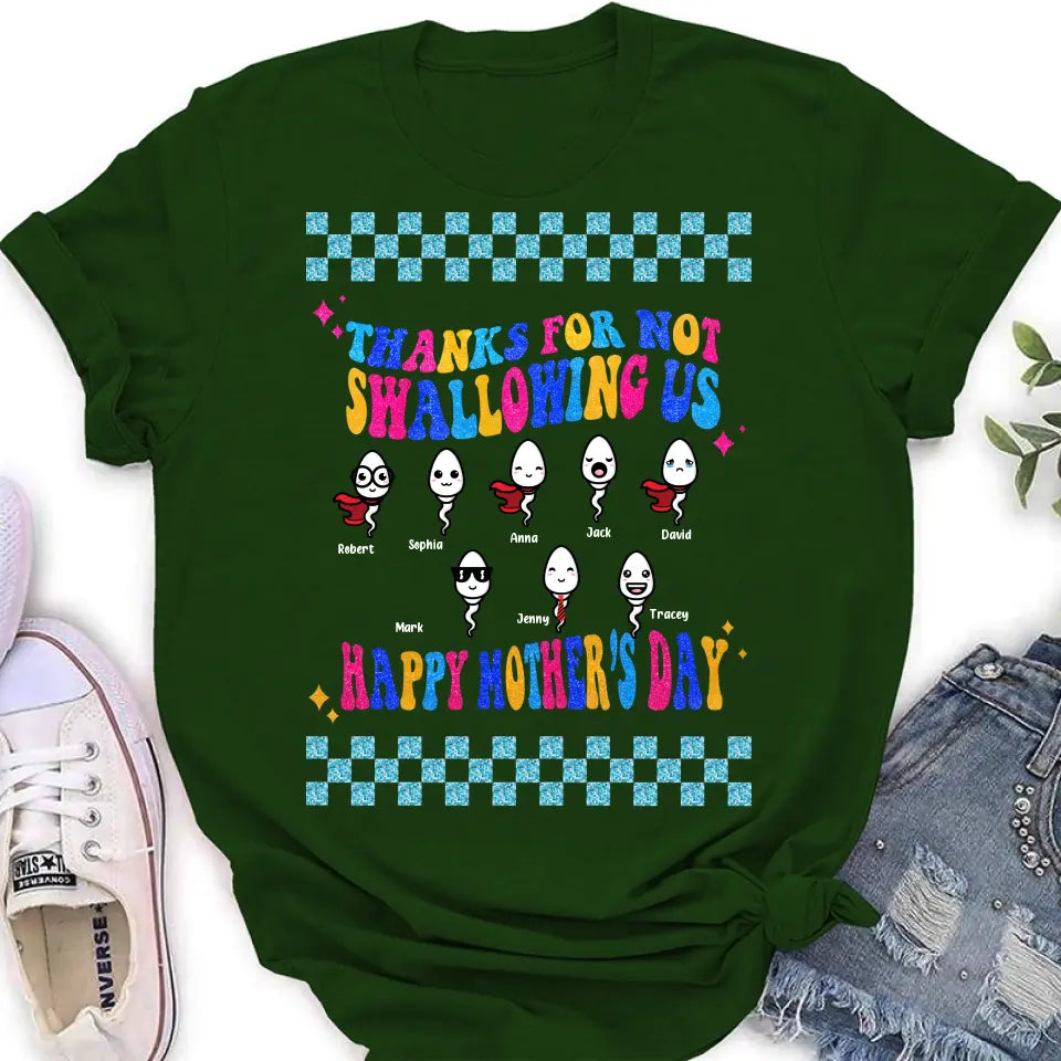 Personalized Mom Shirt/Hoodie - Up to 8 Children - Gift Idea For Mother's Day - Thanks For Not Swallowing Us Happy Mother's Day