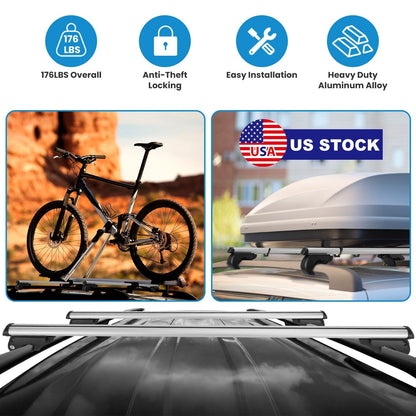 Car Roof Rack Cross Bars Aluminum Cargo Carrier Rooftop Crossbars Luggage Roof Rack Bar with 176lbs Max Load Fits Most Vehicles with Existing Raised S