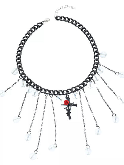 Gothic Rose Cross Dangle Necklace