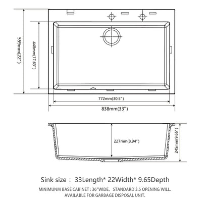 Kitchen Sink Granite Composite Drop In Sink With Durable Material - Black
