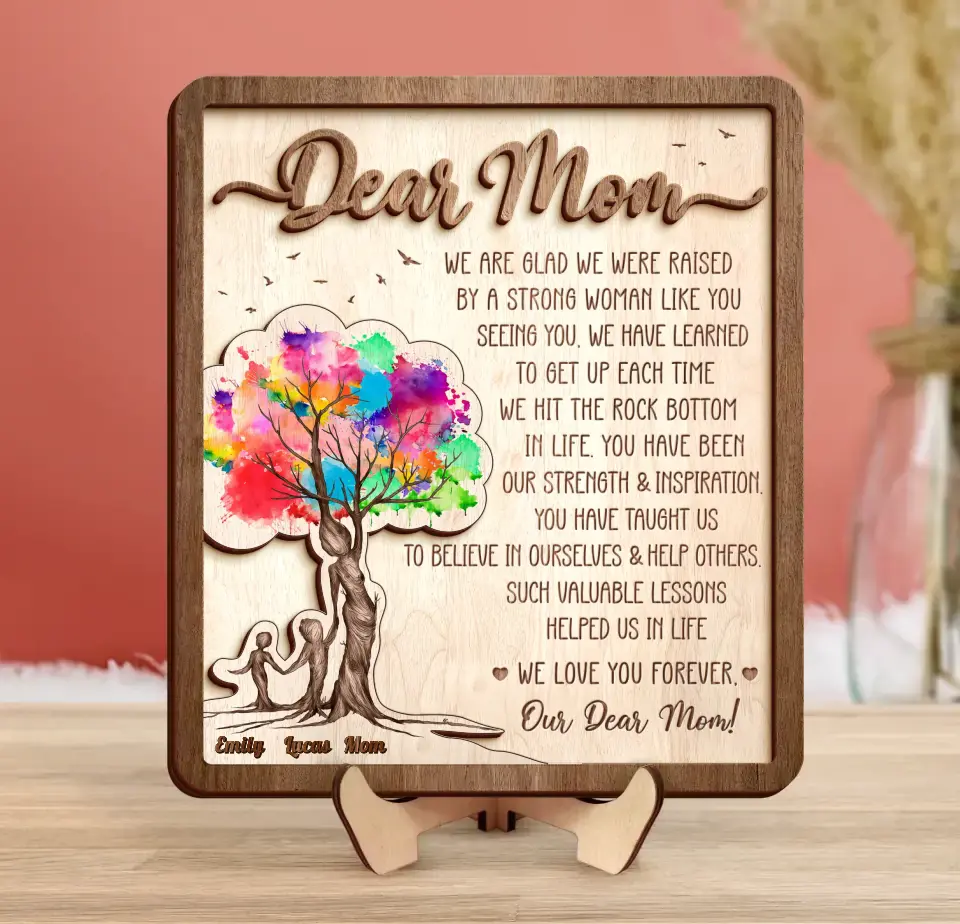 Personalized Mom 2 Layered Wooden Art - Up to 5 Children - Mother's Day Gift Idea from Mom - Dear Mom