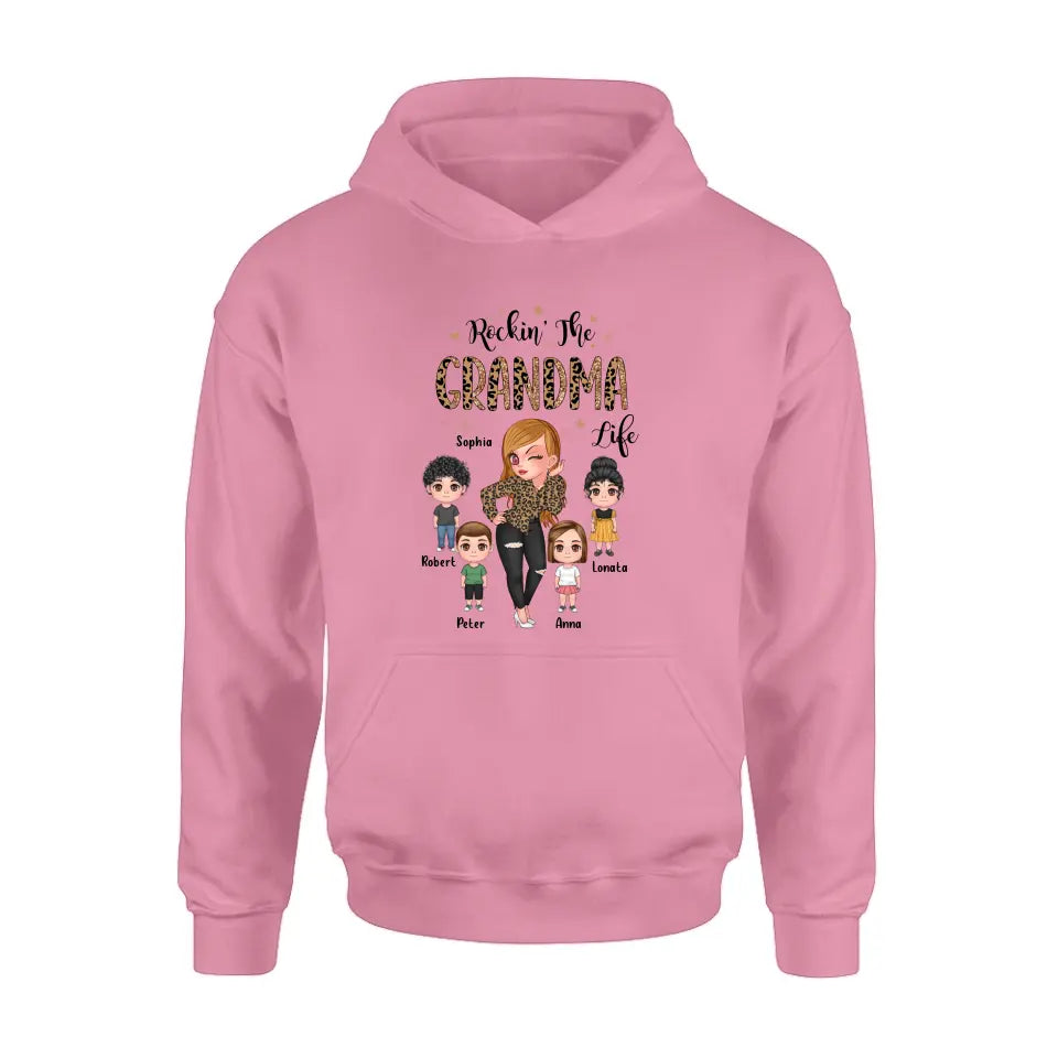 Personalize Grandma Shirt/Hoodie - Up to 4 Kids - Gift Idea For Grandma/Mother's Day - Rockin' The Grandma Life