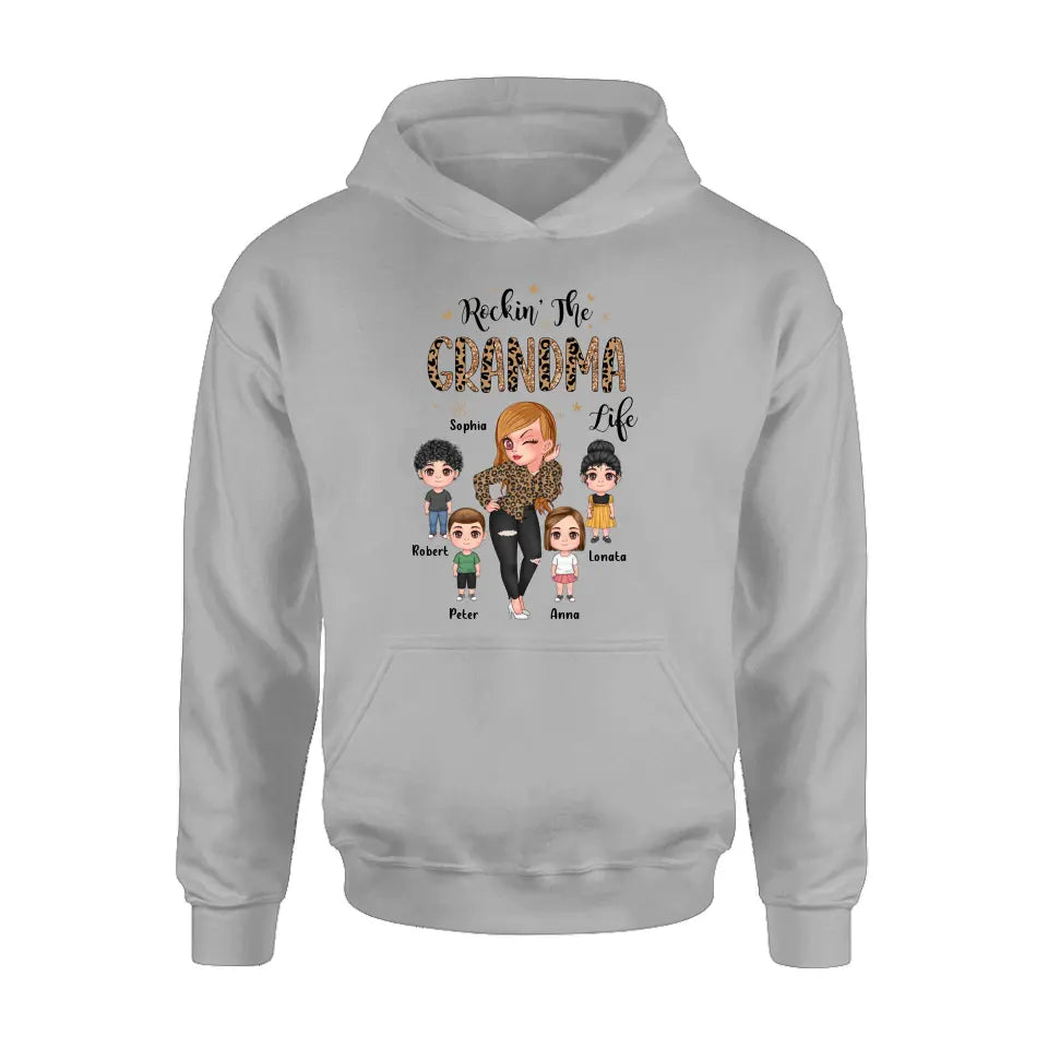 Personalize Grandma Shirt/Hoodie - Up to 4 Kids - Gift Idea For Grandma/Mother's Day - Rockin' The Grandma Life