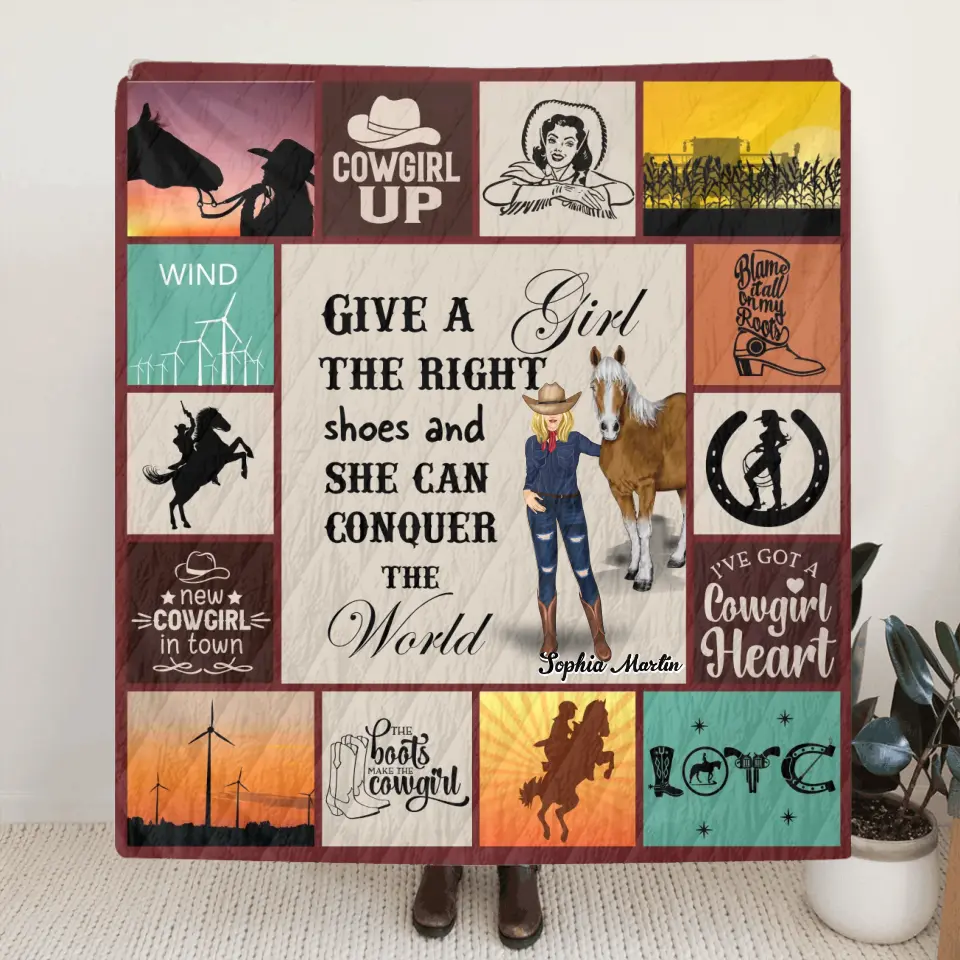 Personalized Horse Girl Quilt/Fleece Throw Blanket - Gift Idea For Girl/Horse Lovers - Give A Girl The Right Shoes