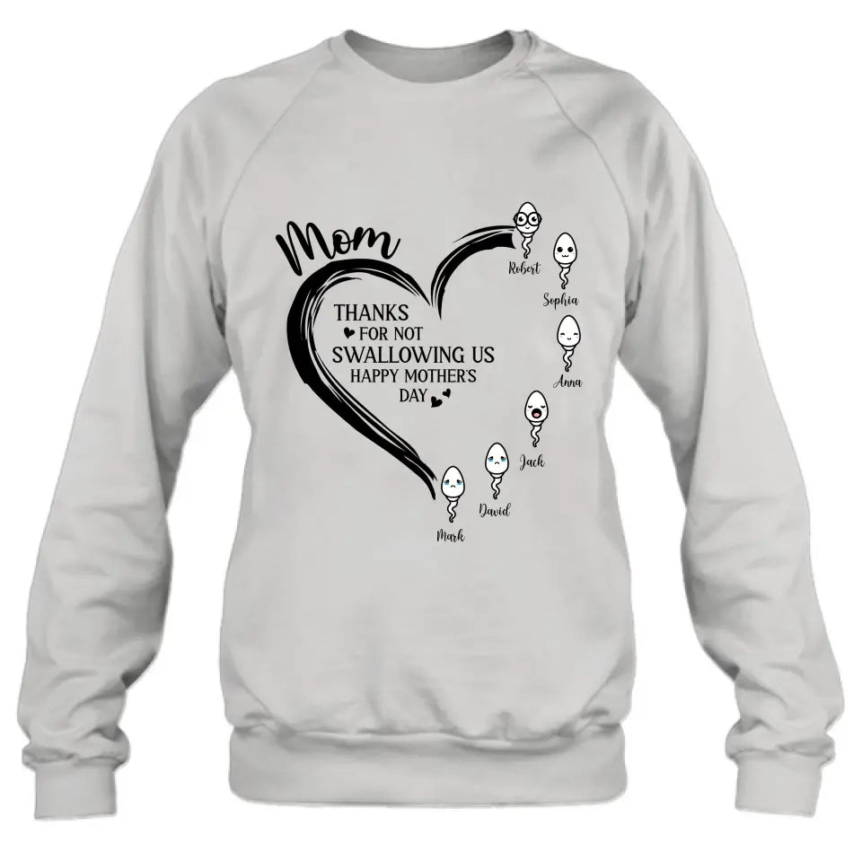 Personalized Mom Shirt/Hoodie - Up to 6 Kids - Mother's Day Gift Idea - Thanks For Not Swallowing Us