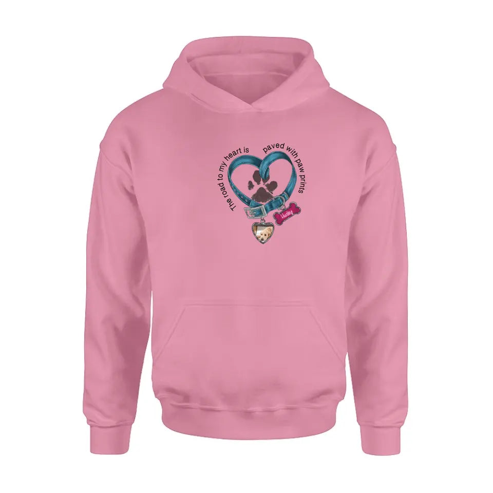 Personalized Dog Remembrance T-shirt/Hoodie - Gift Idea For Dog Lover/Mother's Day/Father's Day - The Road To My Heart Is Paved With Paw Prints