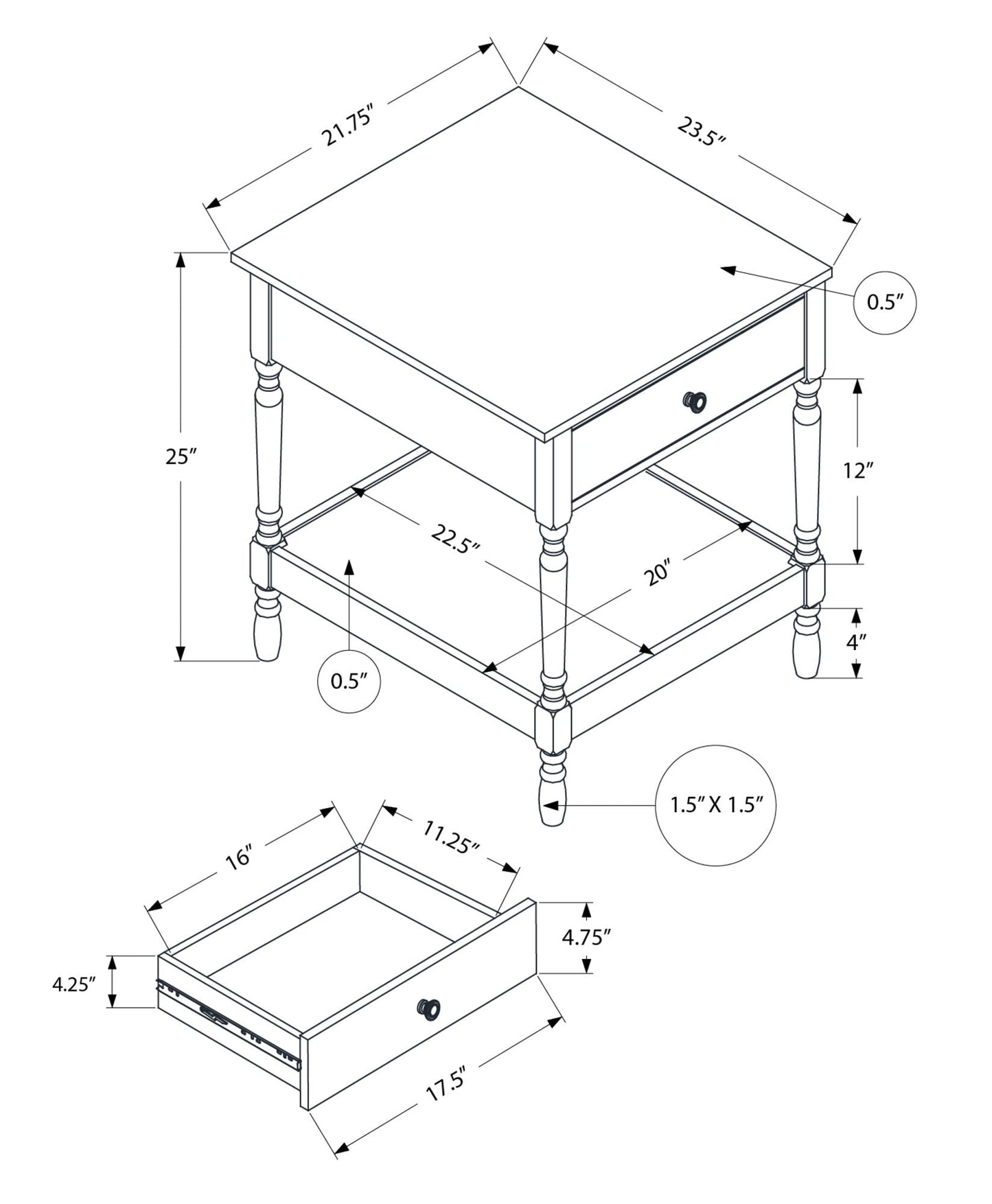Accent Table, 2 Tier, Square, Traditional - Walnut