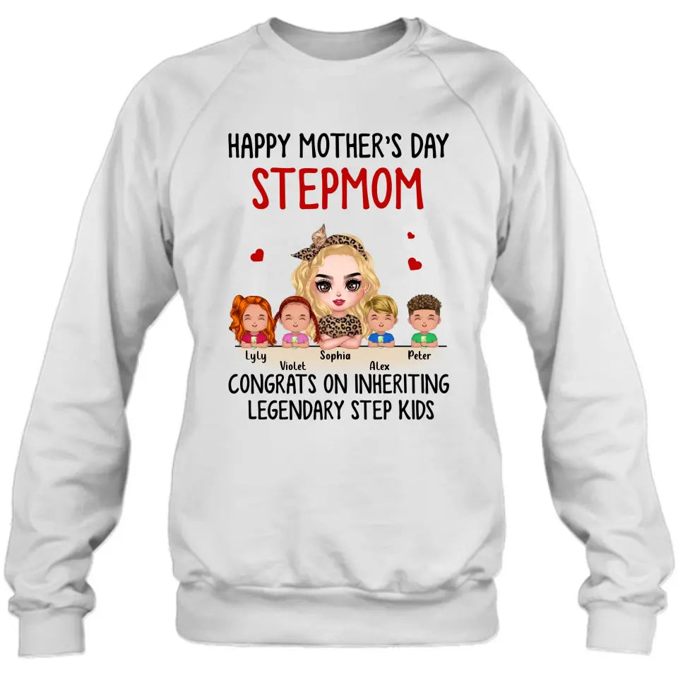 Personalized Mom & Kids Shirt/Hoodie - Gift Idea For Mom/Mother's Day - Up to 4 Kids - Happy Mother's Day StepMom