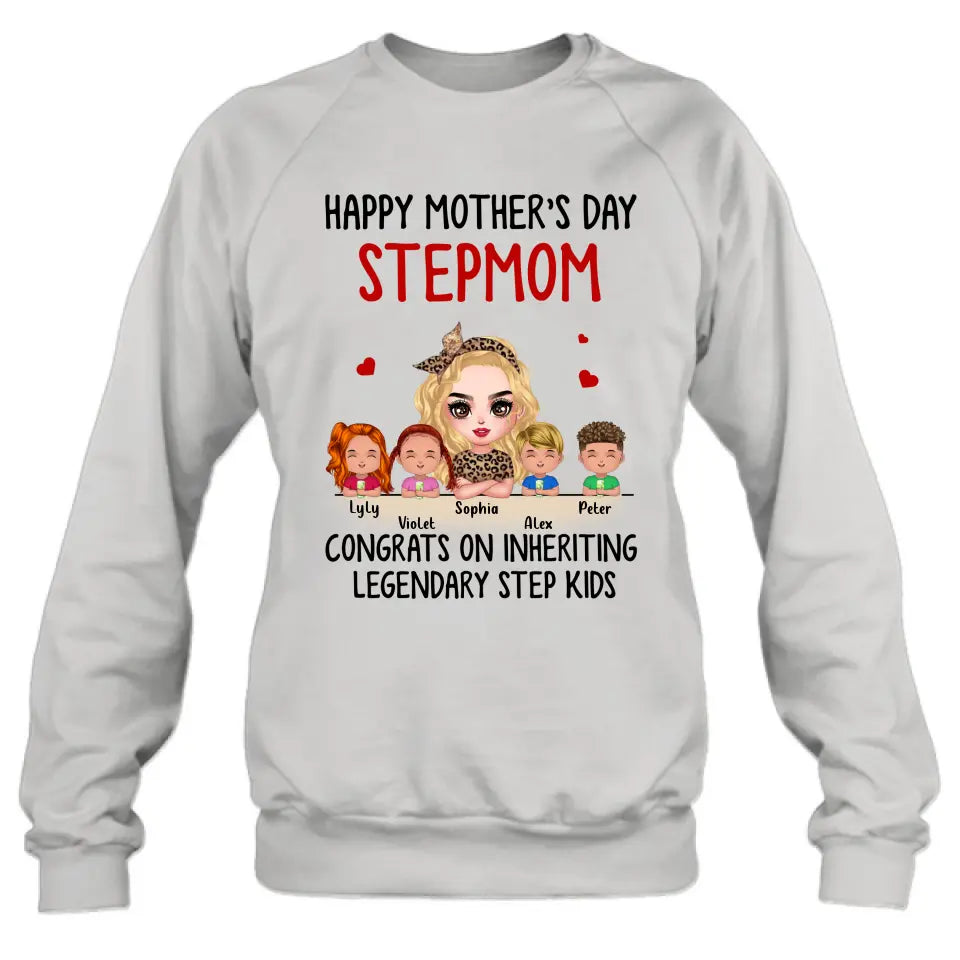Personalized Mom & Kids Shirt/Hoodie - Gift Idea For Mom/Mother's Day - Up to 4 Kids - Happy Mother's Day StepMom