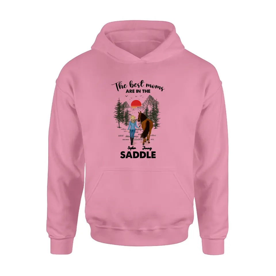 Personalized Horse Mom Shirt - Up to 6 Horses - Mother's Day Gift Idea for Horse Lovers - The Best Moms Are In The Saddle