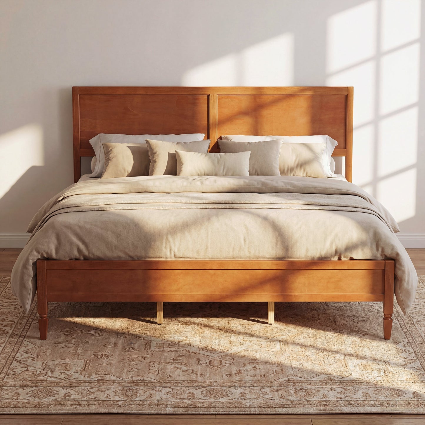 King Size Wood Platform Bed Frame with Classic Panel Headboard