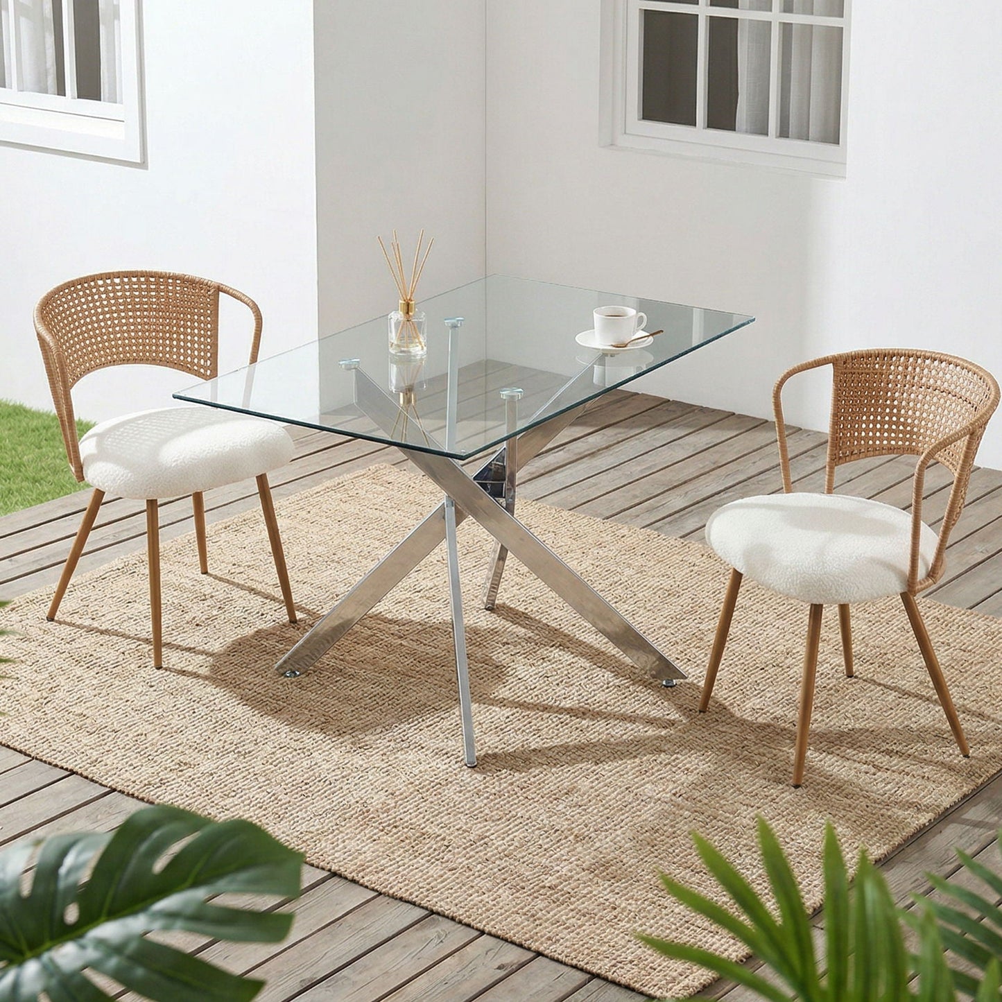 Dining Chairs With Wing Back Design For Kitchen (Set of 2) - Beige / Brown