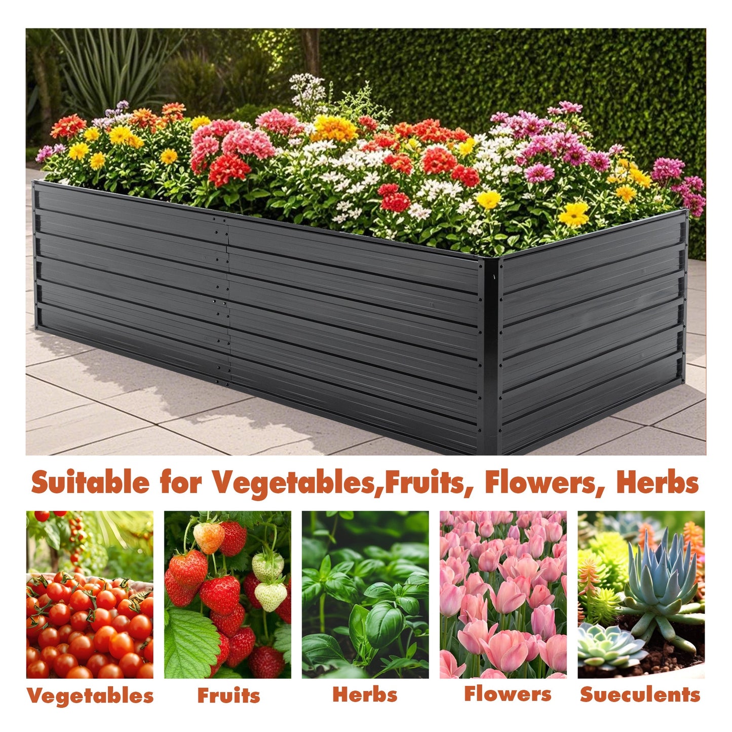 Metal Raised Garden Bed Outdoor 7.2x3.6x2 FT Galvanized Raised Garden Bed Kit