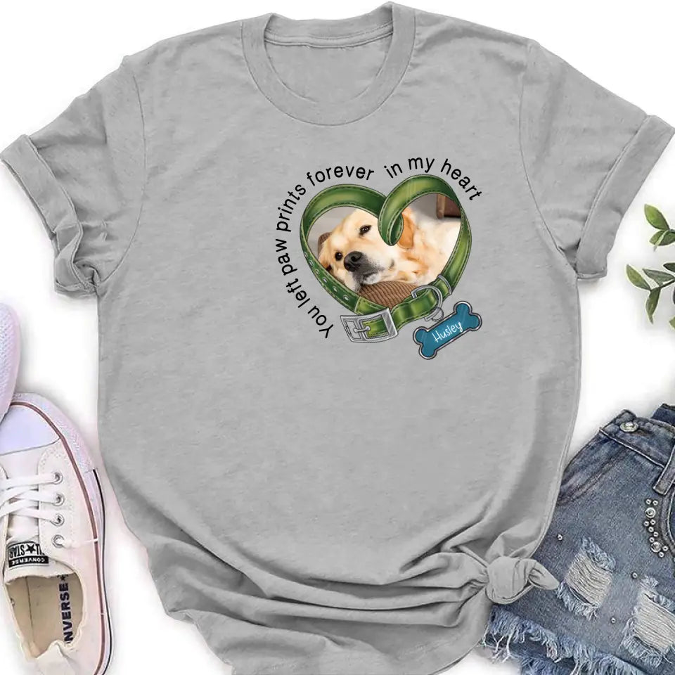 Personalized Dog Collar Shirt/Hoodie - Upload Photo - Gift Idea For Dog Lover/Mother's Day/Father's Day - You Left Paw Prints Forever In My Heart