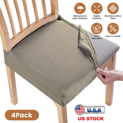 4Pack Waterproof Dining Chair Slipcovers Stretch Chair Seat Slipcovers Removable Washable Jacquard Seat Covers for Dining Room