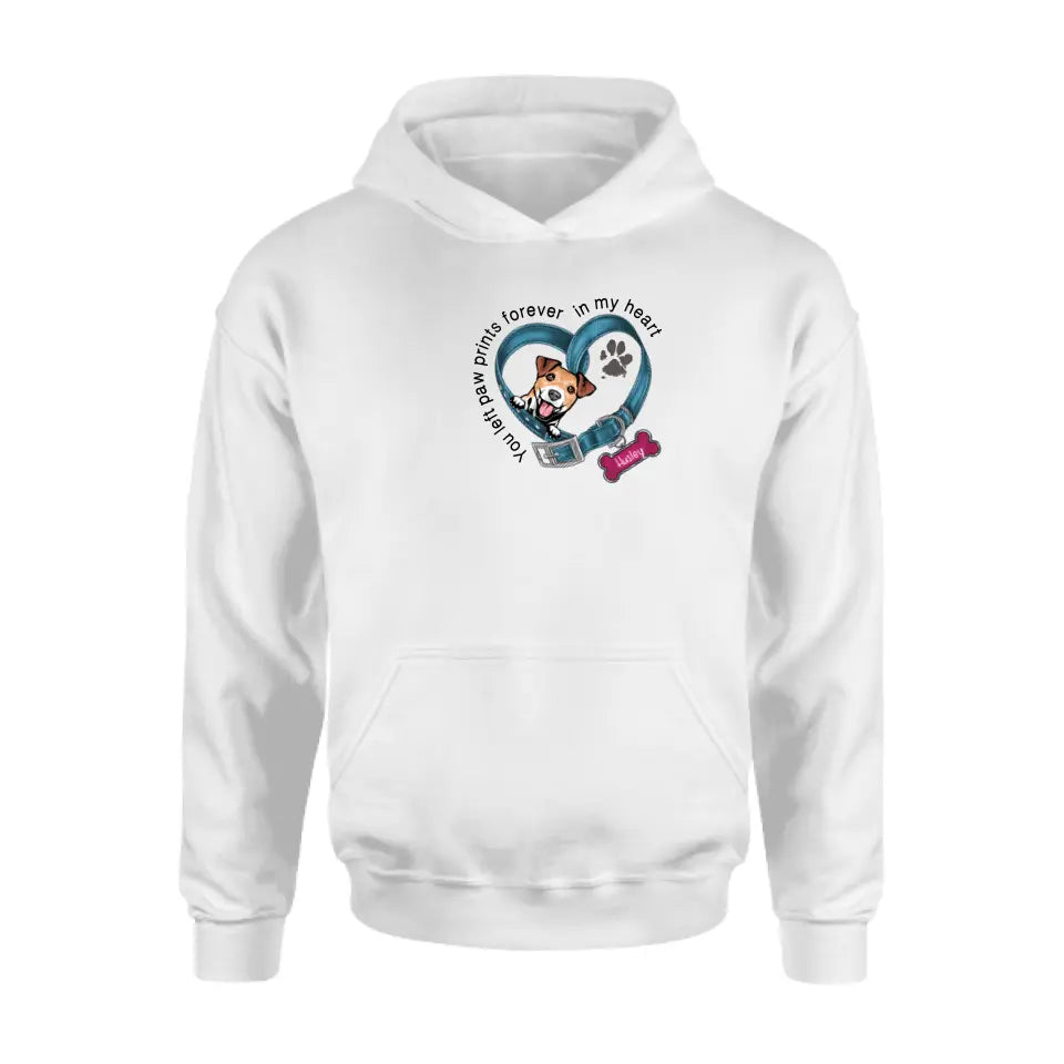 Personalized Dog Collar Shirt/Hoodie - Memorial Gift Idea For Dog Lover/Mother's Day/Father's Day - You Left Paw Prints Forever In My Heart