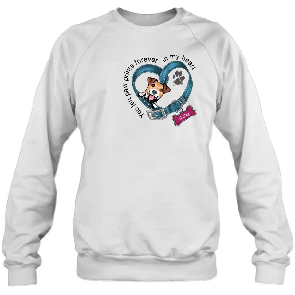 Personalized Dog Collar Shirt/Hoodie - Memorial Gift Idea For Dog Lover/Mother's Day/Father's Day - You Left Paw Prints Forever In My Heart