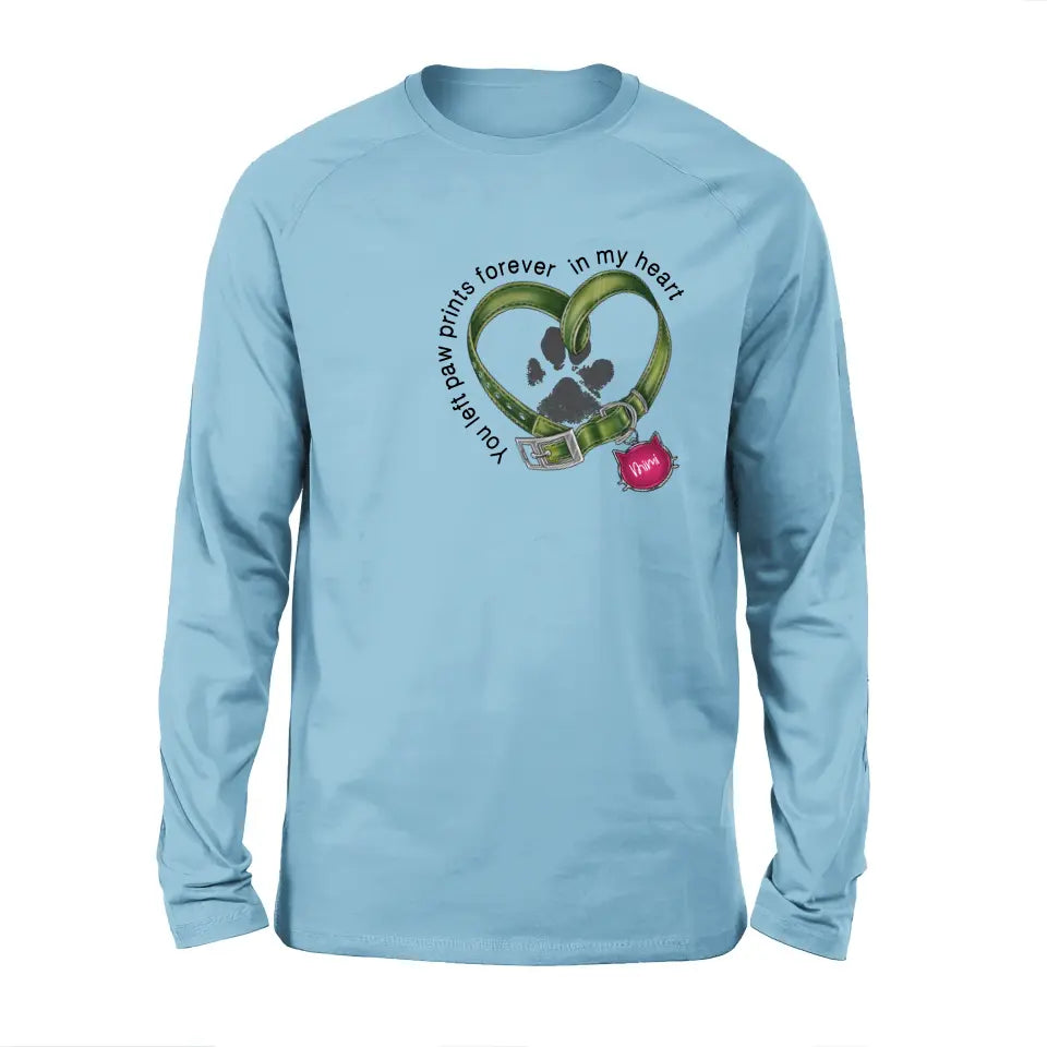 Personalized Memorial Cat Collar Pawprints T-shirt/Hoodie - Gift Idea For Cat Lover/Mother's Day/Father's Day - You Left Paw Prints Forever In My Heart