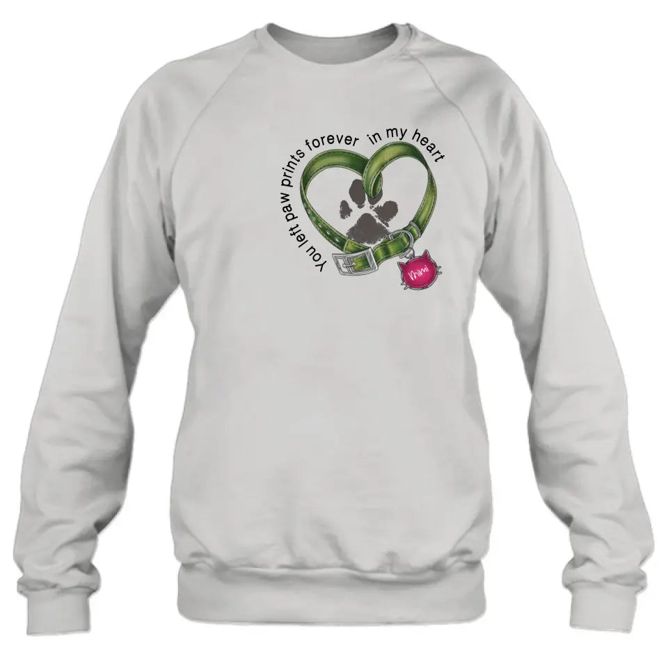 Personalized Memorial Cat Collar Pawprints T-shirt/Hoodie - Gift Idea For Cat Lover/Mother's Day/Father's Day - You Left Paw Prints Forever In My Heart