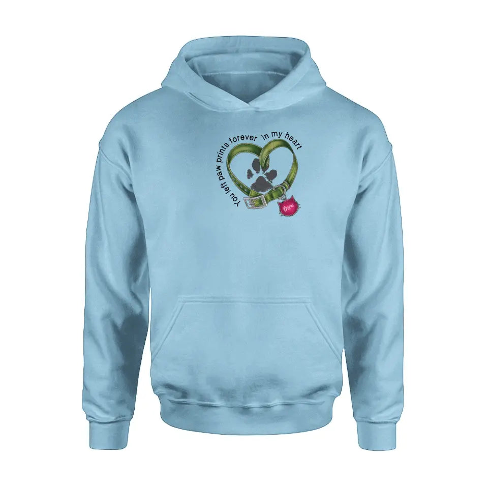 Personalized Memorial Cat Collar Pawprints T-shirt/Hoodie - Gift Idea For Cat Lover/Mother's Day/Father's Day - You Left Paw Prints Forever In My Heart