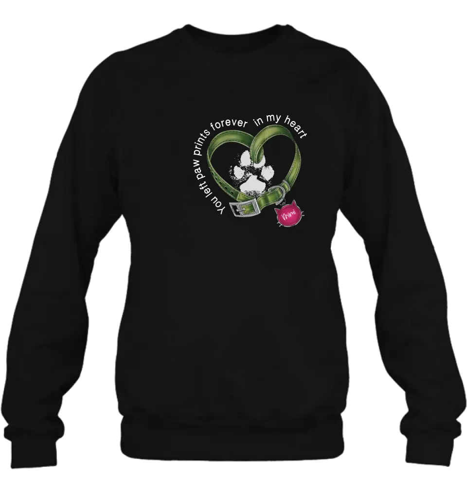 Personalized Cat Collar Pawprints T-shirt/Hoodie - Memorial Gift Idea For Cat Lover/Mother's Day/Father's Day - You Left Paw Prints Forever In My Heart