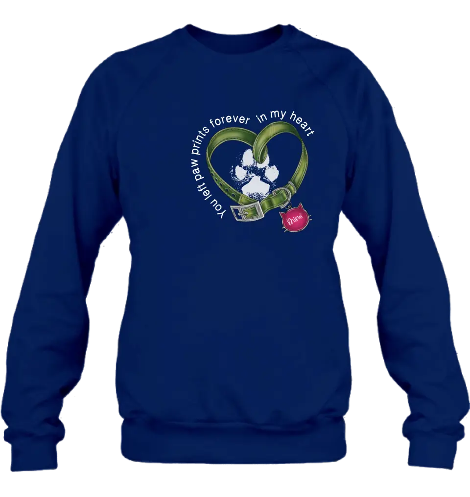 Personalized Cat Collar Pawprints T-shirt/Hoodie - Memorial Gift Idea For Cat Lover/Mother's Day/Father's Day - You Left Paw Prints Forever In My Heart