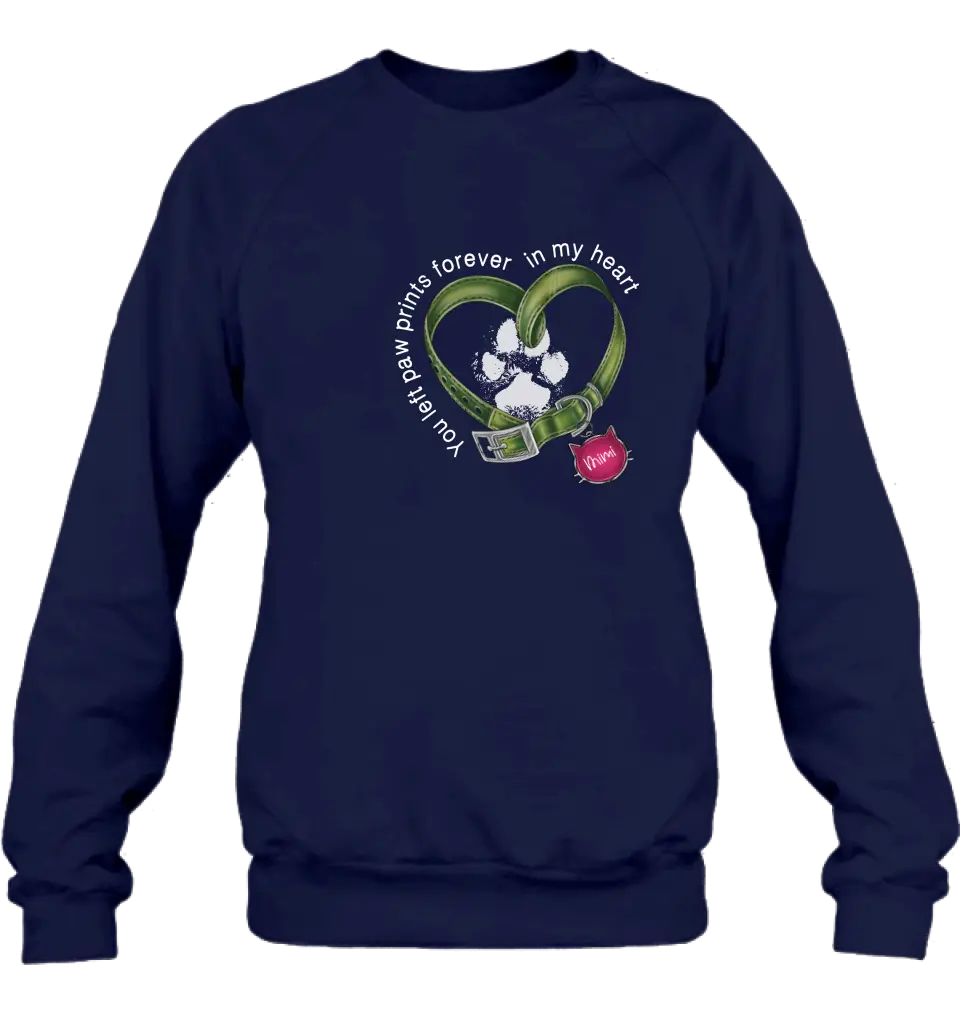 Personalized Cat Collar Pawprints T-shirt/Hoodie - Memorial Gift Idea For Cat Lover/Mother's Day/Father's Day - You Left Paw Prints Forever In My Heart