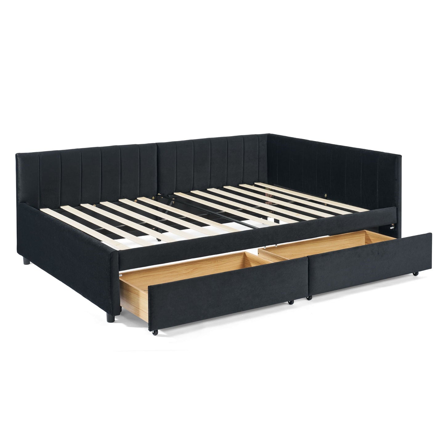 Upholstered Tufted Daybed Frame With Storage Drawers