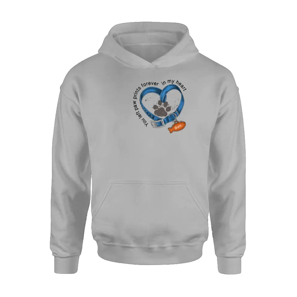 Personalized Memorial Paw Prints Cat Collar T-shirt/Hoodie - Gift Idea For Cat Lover/Mother's Day/Father's Day - You Left Paw Prints Forever In My Heart