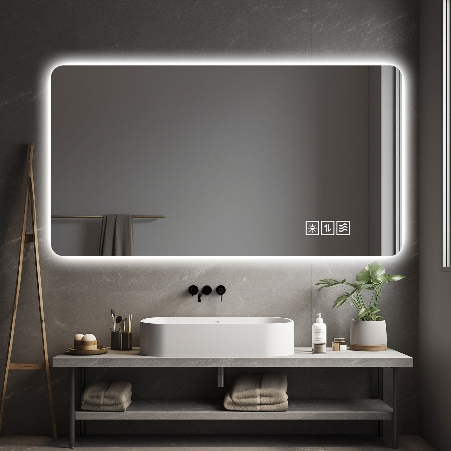 Wall Mounted Bathroom Full Length Makeup Mirror With 3 Color Lighting - Clear