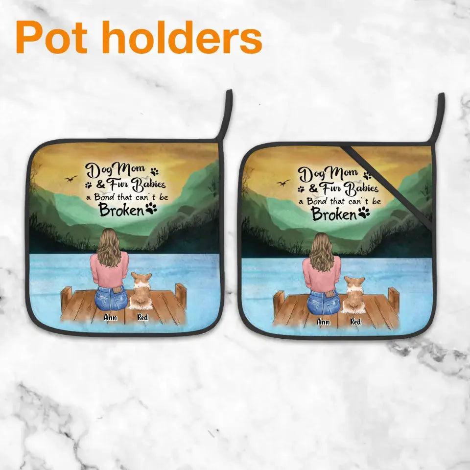 Personalized Dog Mom Heat Resistant Oven Mitt With Pot Holder - Up to 5 Dogs - Mother's Day Gift Idea for Dog Lovers - Dog Mom & Fur Babies A Bond That Can't Be Broken