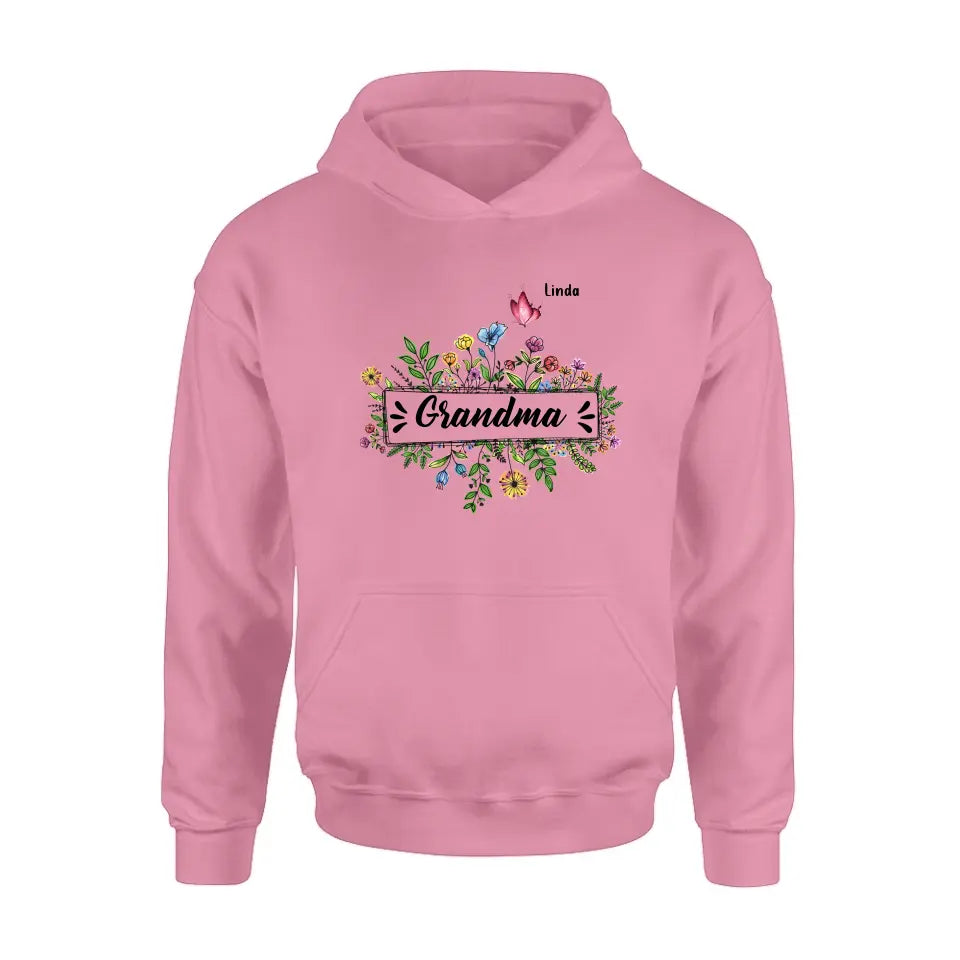 Personalized Grandma Flower Butterfly Shirt/Hoodie - Up to 10 Kids/Grandkids - Mother's Day Gift Idea For Grandma/Mom