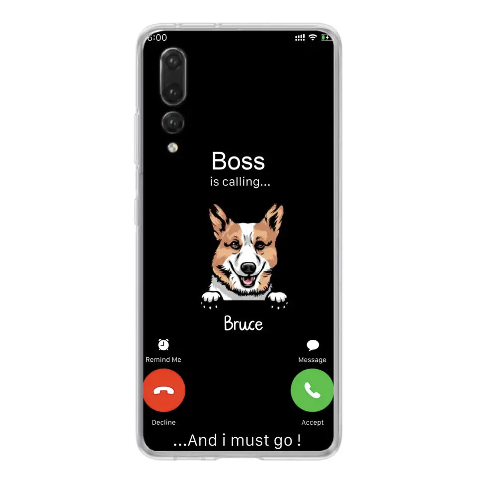 Personalized Dog Phone Case - Gift Idea For Dog Lover/Mother's Day/Father's Day - Up to 5 Dogs - Boss Is Calling And I Must Go - Case For Oppo/Xiaomi/Huawei