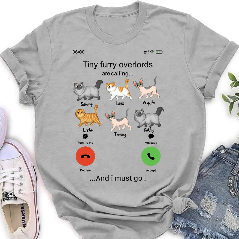 Personalized Cats Mom/Dad T-shirt/Hoodie - Gift Idea For Cat Lover/Mother's Day/Father's Day - Tiny Furry Overlords Are Calling