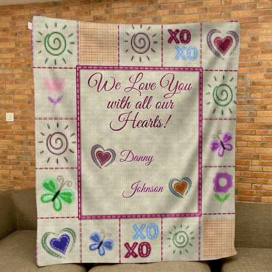 Personalized Grandma Mom Fleece Throw/Quilt Blanket - Up to 12 Kids - Mother's Day Gift Idea For Grandma/Mom - We Love You With All Our Hearts