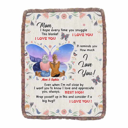 Personalized Best Mom Ultra-Soft Mixed Green Fringe Blanket - Mother's Day Gift Idea For Mom From Daughter - I Love You